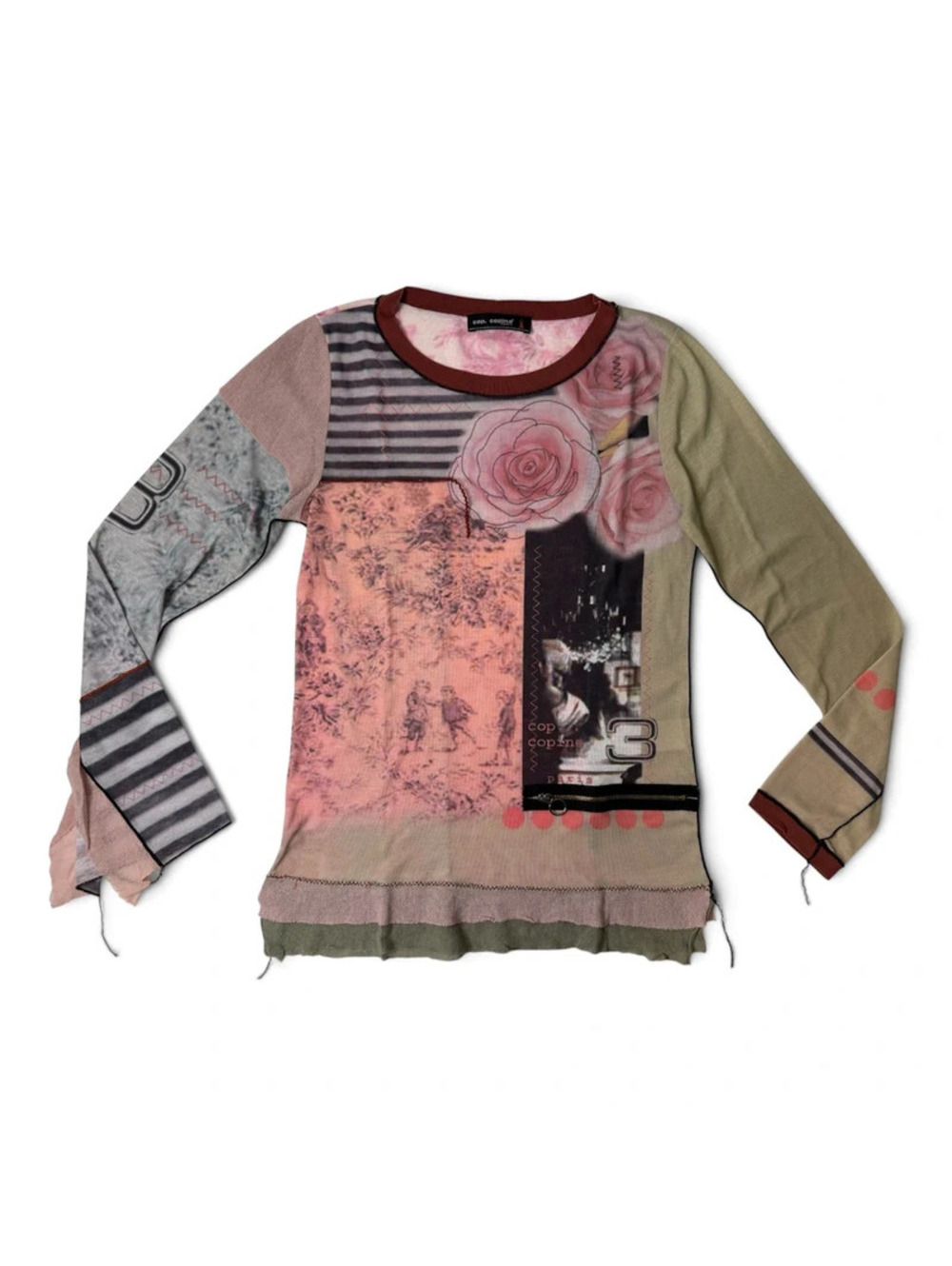 Vintage Cop Copine Patchwork Roses Long Sleeve Top Y2K